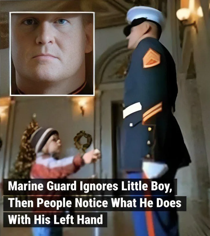 Marine Guard Ignores Little Boy, Then People Notice What He Does With His Left Hand