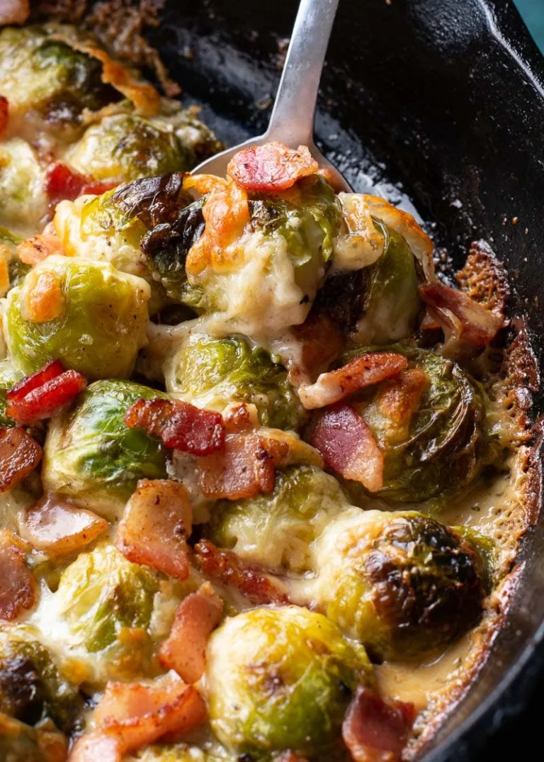 Cheesy Brussels Sprouts with Bacon
