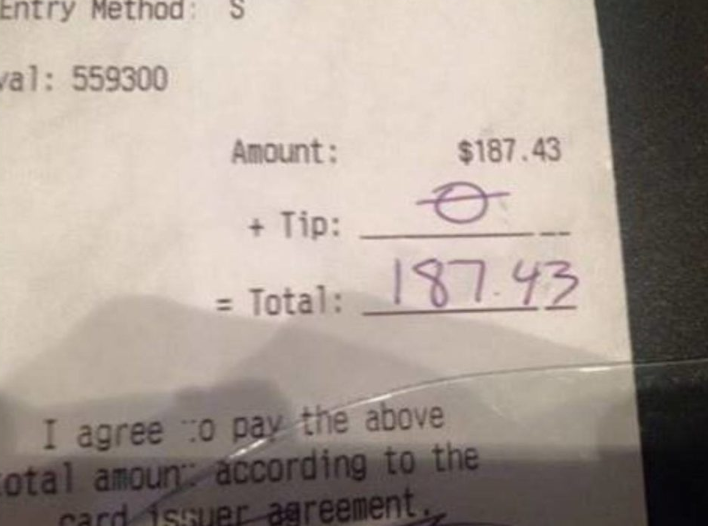 Waitress gets ‘$0’ tip on ‘$187’ bill, turns heads after making Facebook post in response.