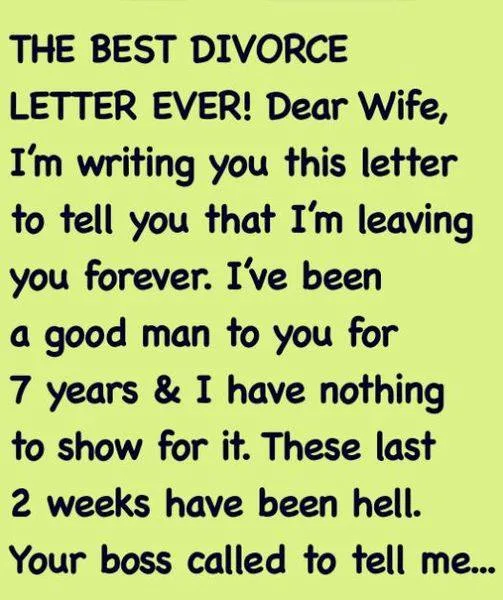 Wife receives a divorce letter from husband
