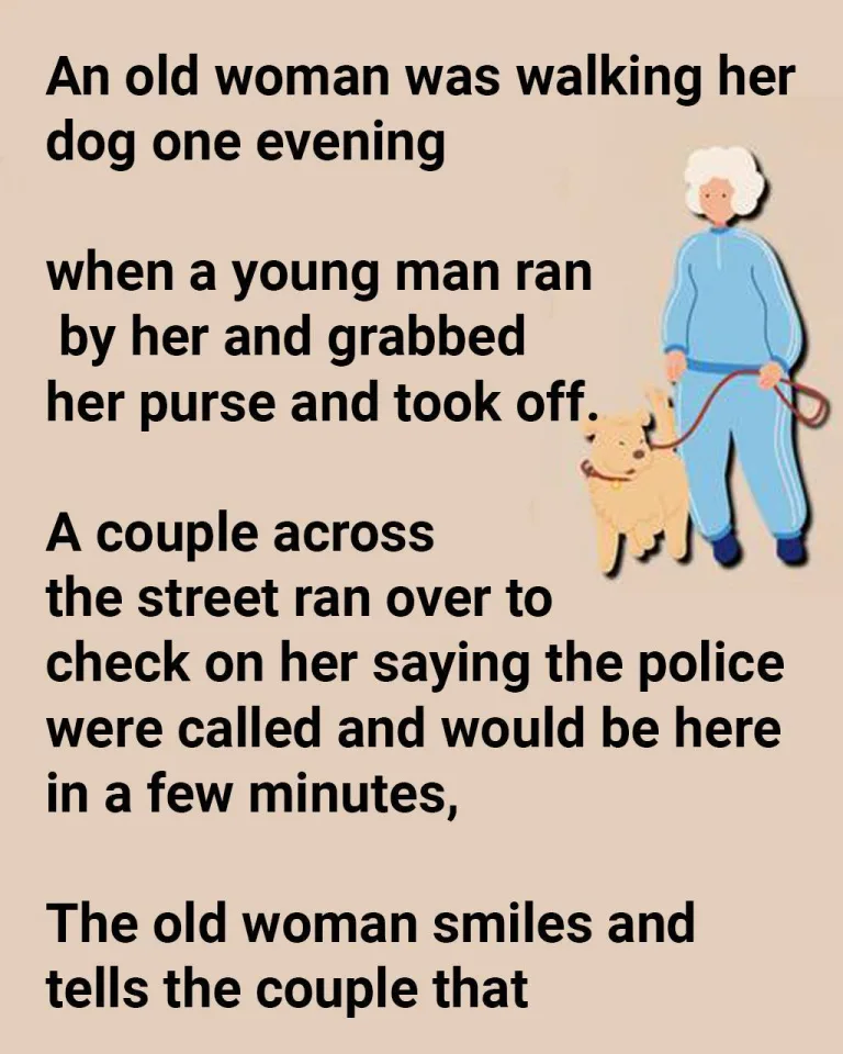 An Old Woman Was Walking Her Dog.