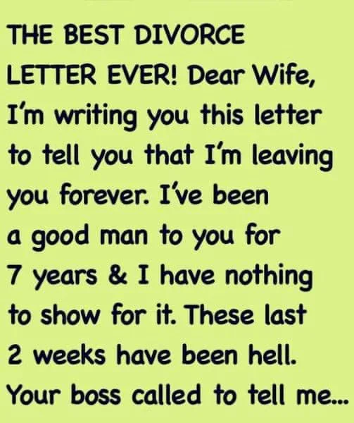 Wife receives a divorce letter from husband